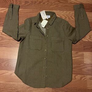 FRNCH Olive Striped Button Down Shirt